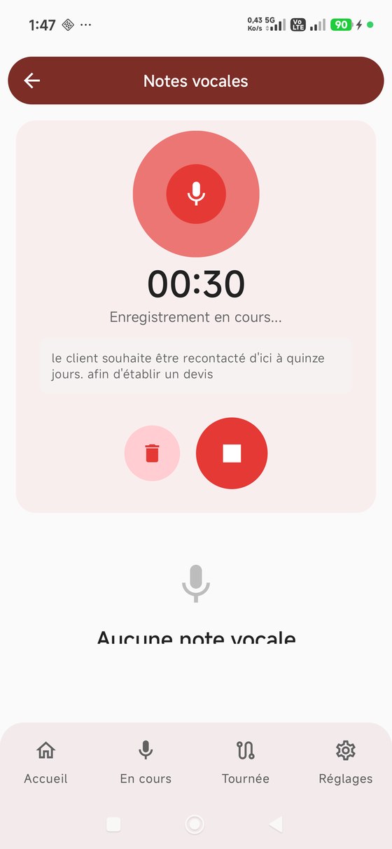 Note vocale avec transcription en direct